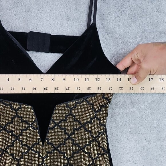 Retrofete Eva Dress Womens S Black/Gold Silk Velvet Crystal Embellished Cocktail - Picture 7 of 9